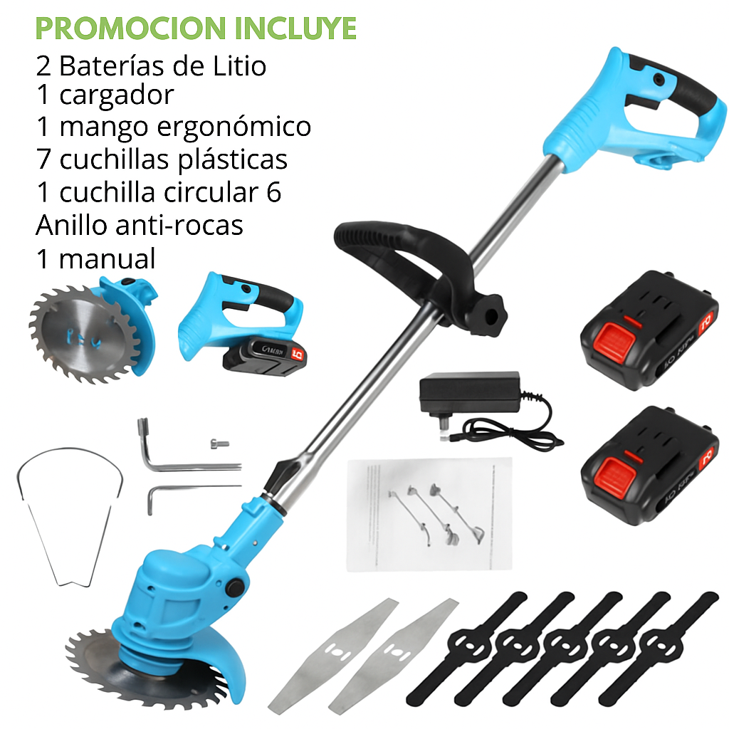 Podadora de pasto "Grass Pro" con 2 baterías + accesorios