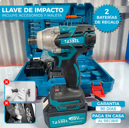llave de impacto Tasbel 2 baterías 98v + accesorios